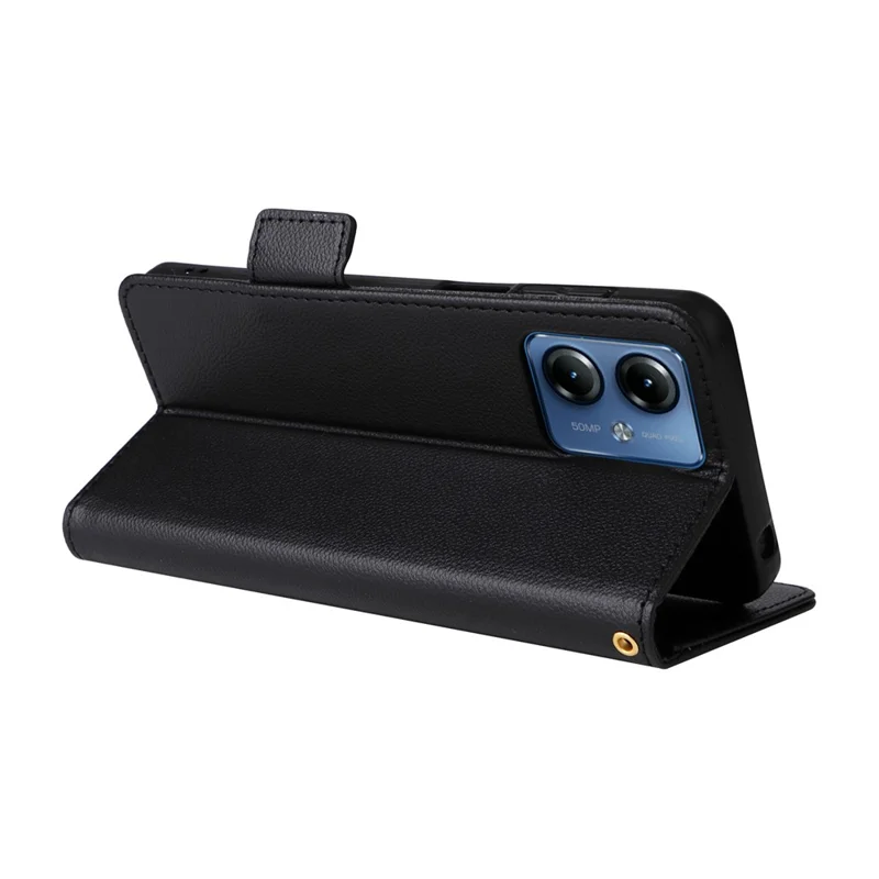 Per Motorola Moto G14 4G Anti-Scratch Phone Case Custodia in pelle Litchi Texture Stand con Tracolla - Nero