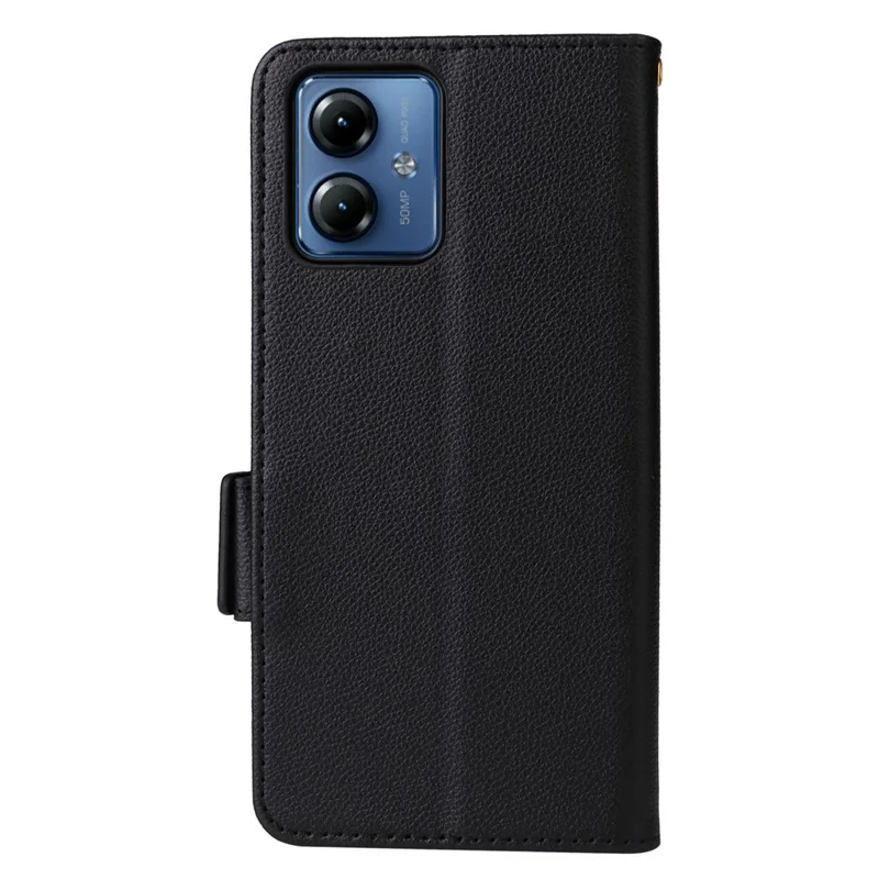 Per Motorola Moto G14 4G Anti-Scratch Phone Case Custodia in pelle Litchi Texture Stand con Tracolla - Nero