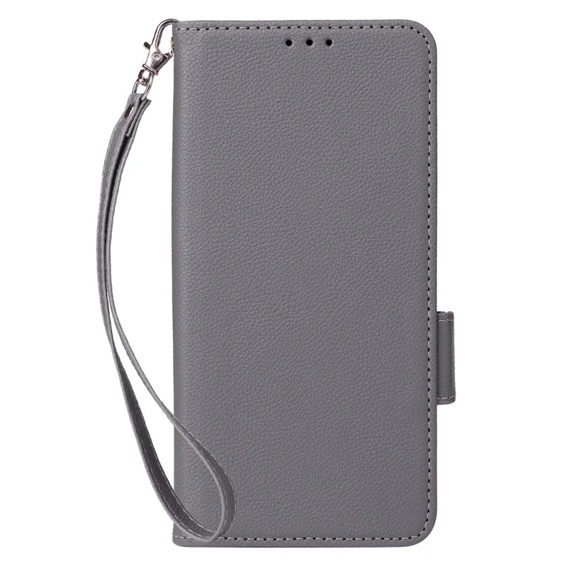 For Motorola Moto G14 4G Anti-Scratch Phone Case Leather Litchi Texture Wallet Stand Cover with Strap - Grey
