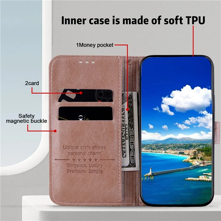 Для Xiaomi Redmi Note 12 Pro 5G / Note 12 Pro Speed 5G / Poco X5 Pro 5G Solid Color PU Leather Phone Case Wallet Stand Cover - Champagne