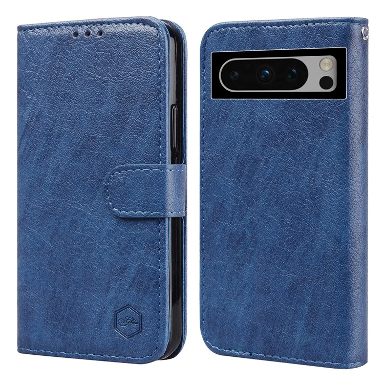 Pour Google Pixel 8 Pro Étui portefeuille en cuir PU uni Bien protégé Support pour téléphone portable - Bleu foncé