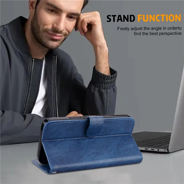 Pour Google Pixel 8 Pro Étui portefeuille en cuir PU uni Bien protégé Support pour téléphone portable - Bleu foncé