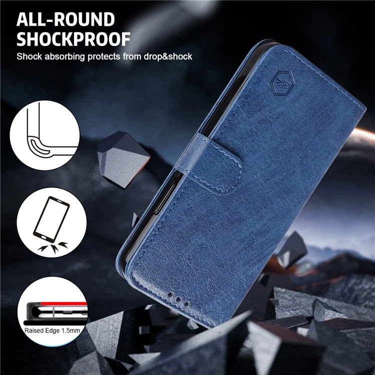 Pour Google Pixel 8 Pro Étui portefeuille en cuir PU uni Bien protégé Support pour téléphone portable - Bleu foncé