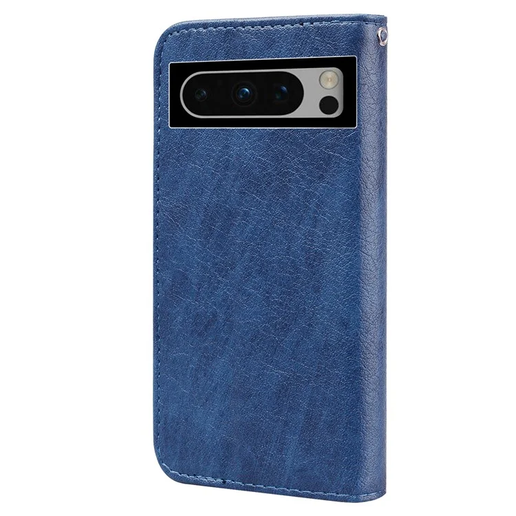 Pour Google Pixel 8 Pro Étui portefeuille en cuir PU uni Bien protégé Support pour téléphone portable - Bleu foncé