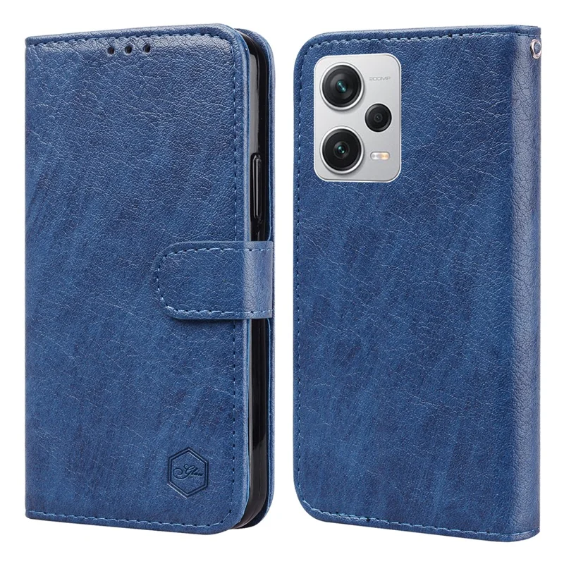 Для Xiaomi Redmi Note 12 Pro+ 5G PU Leather Wallet Case Solid Color Cell Phone Stand Cover - темно-синий