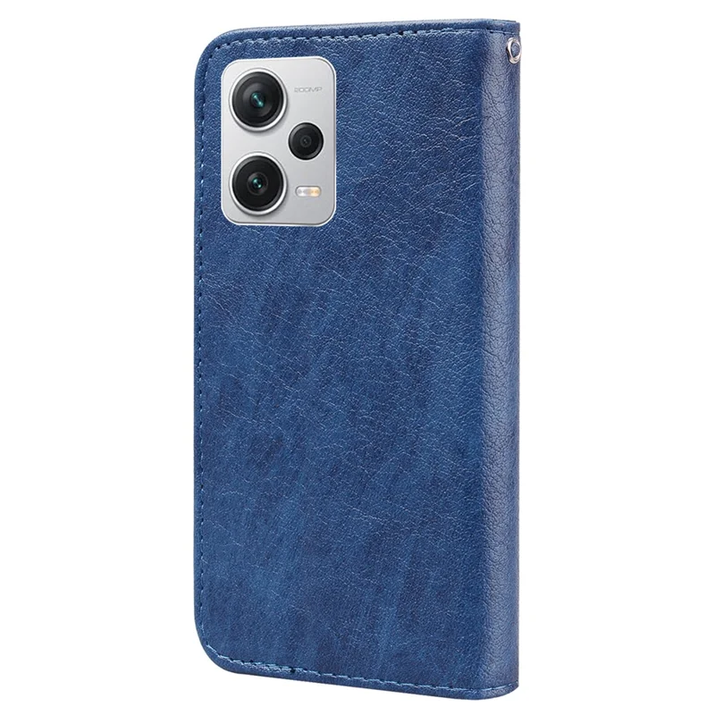 Для Xiaomi Redmi Note 12 Pro+ 5G PU Leather Wallet Case Solid Color Cell Phone Stand Cover - темно-синий