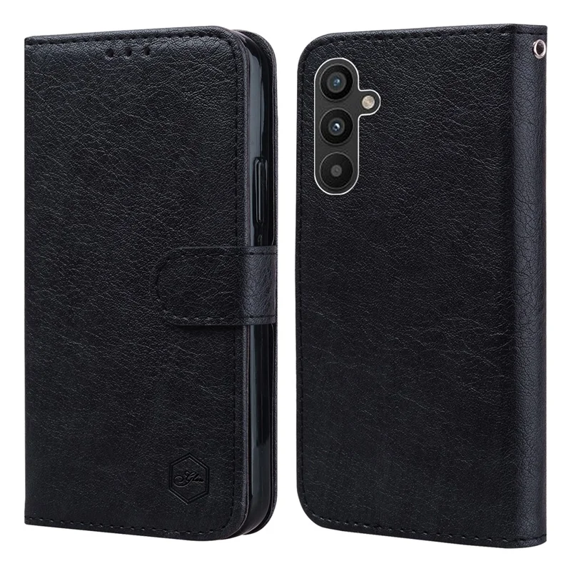Per Samsung Galaxy A34 5G Protezione completa Colore solido Custodia in pelle PU Wallet Case Cell Phone Stand Cover - Nero