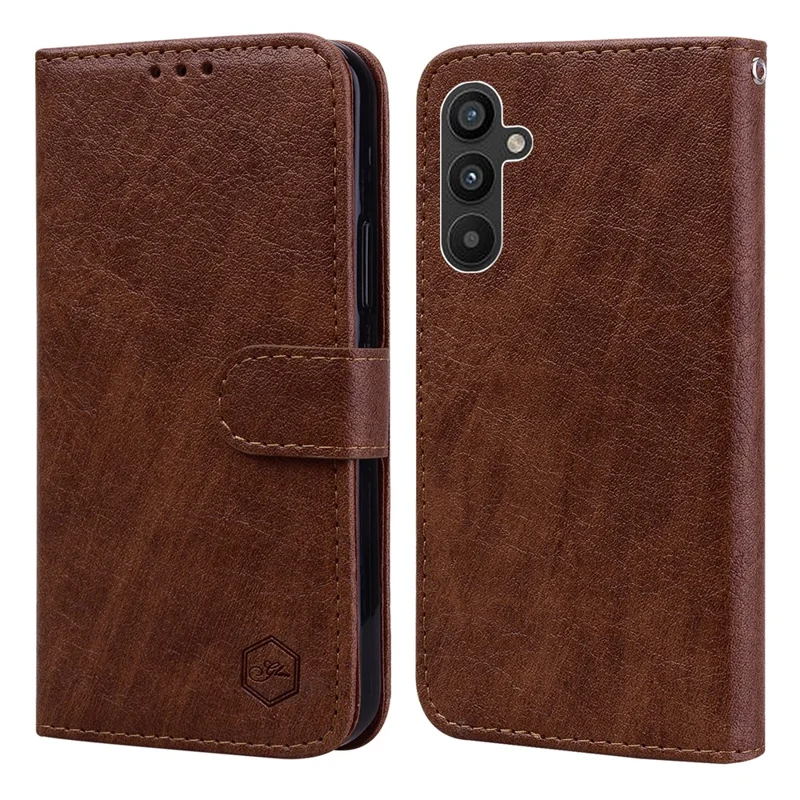 For Samsung Galaxy A34 5G Full Protection Solid Color PU Leather Wallet Case Cell Phone Stand Cover - Brown
