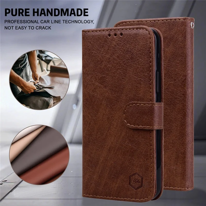 For Samsung Galaxy A34 5G Full Protection Solid Color PU Leather Wallet Case Cell Phone Stand Cover - Brown