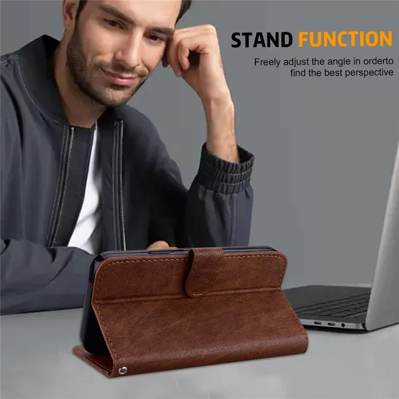 For Samsung Galaxy A34 5G Full Protection Solid Color PU Leather Wallet Case Cell Phone Stand Cover - Brown