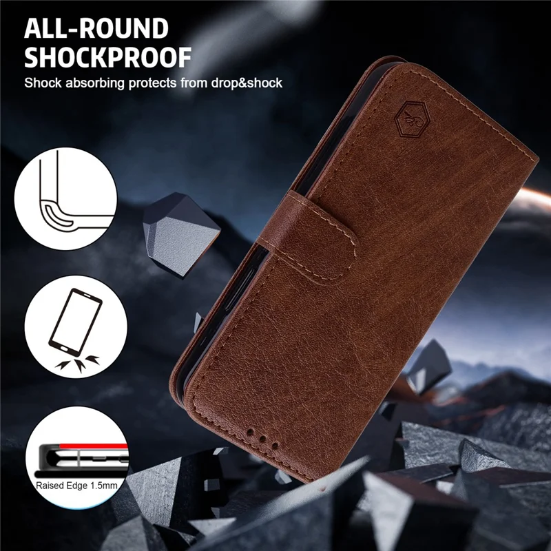 For Samsung Galaxy A34 5G Full Protection Solid Color PU Leather Wallet Case Cell Phone Stand Cover - Brown