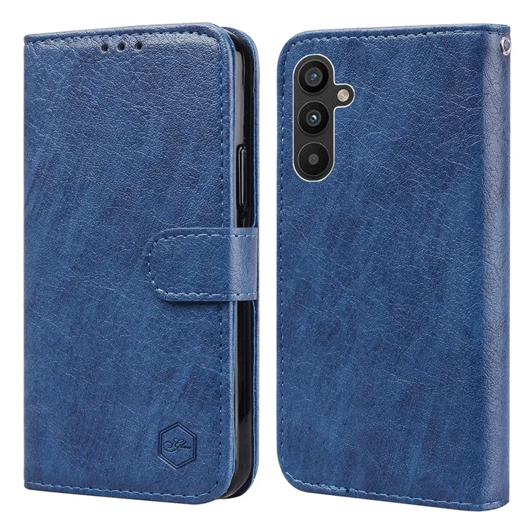 Para Samsung Galaxy A14 5G / A14 4G Solid Color PU Leather Stand Wallet Case Cell Phone Flip Cover - Dark Blue