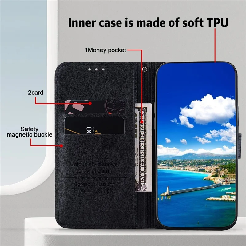 For Samsung Galaxy A14 5G / A14 4G Solid Color PU Leather Stand Wallet Case Cell Phone Flip Cover - Black
