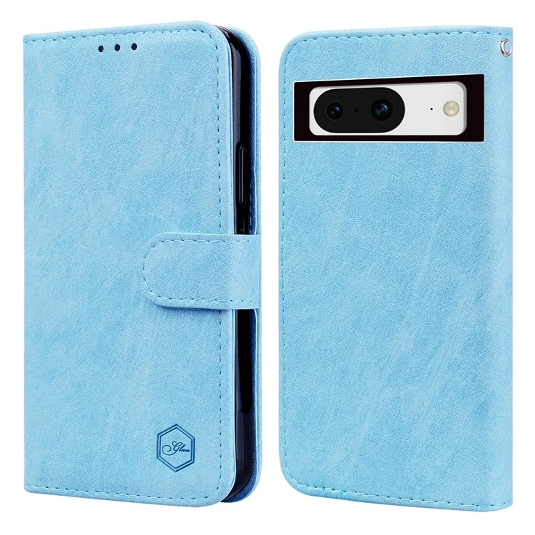 Для Google Pixel 8 Solid Color Folio Flip PU Leather Wallet Case Cell Phone Stand Cover - Baby Blue