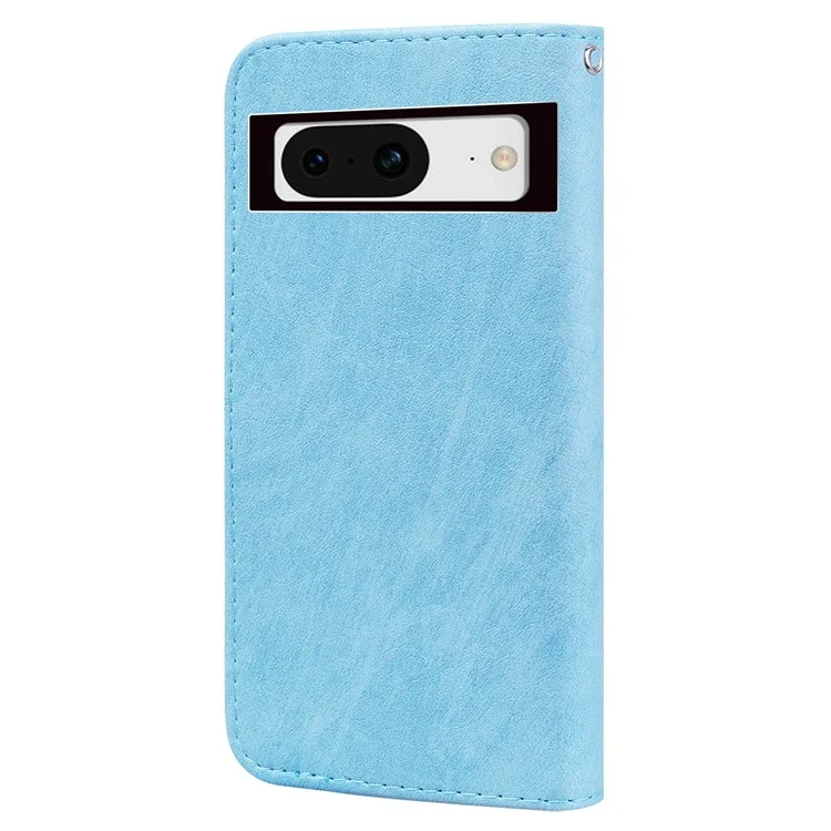 Для Google Pixel 8 Solid Color Folio Flip PU Leather Wallet Case Cell Phone Stand Cover - Baby Blue