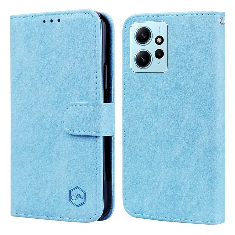 Pour Xiaomi Redmi Note 12 4G Solid Color Shockproof PU Leather Wallet Case Cell Phone Stand Cover - Baby Blue