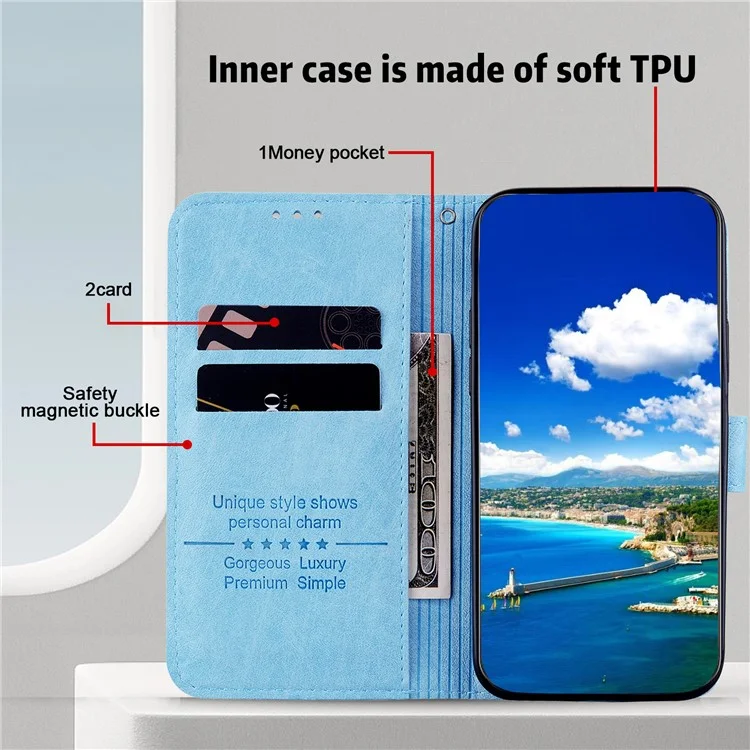 Pour Xiaomi Redmi Note 12 4G Solid Color Shockproof PU Leather Wallet Case Cell Phone Stand Cover - Baby Blue