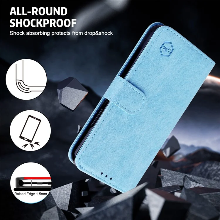 Pour Xiaomi Redmi Note 12 4G Solid Color Shockproof PU Leather Wallet Case Cell Phone Stand Cover - Baby Blue