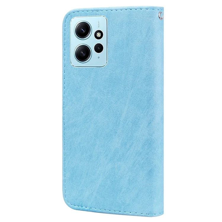 Pour Xiaomi Redmi Note 12 4G Solid Color Shockproof PU Leather Wallet Case Cell Phone Stand Cover - Baby Blue
