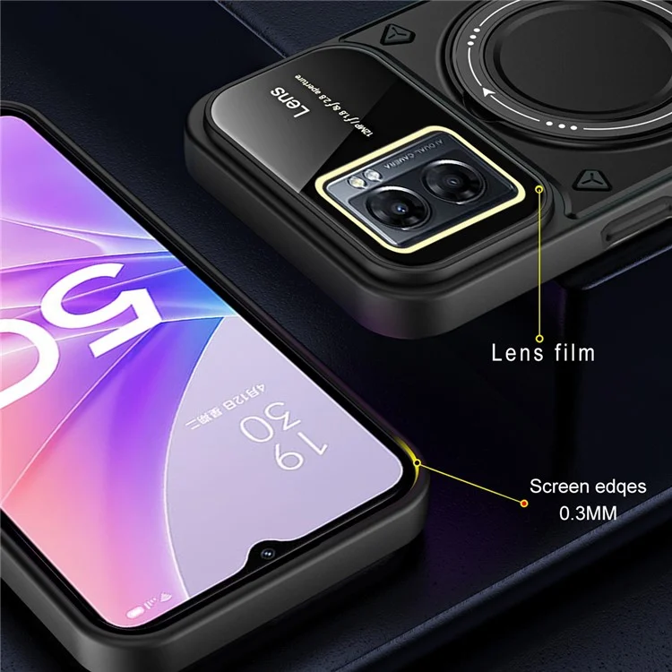 PC+TPU Case for Oppo A77 5G / A57 5G / A77s 4G Airbag Dop-proof Ring Kickstand Phone Cover Compatible with MagSafe - Black