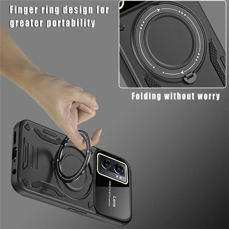 PC+TPU Case for Oppo A77 5G / A57 5G / A77s 4G Airbag Dop-proof Ring Kickstand Phone Cover Compatible with MagSafe - Black