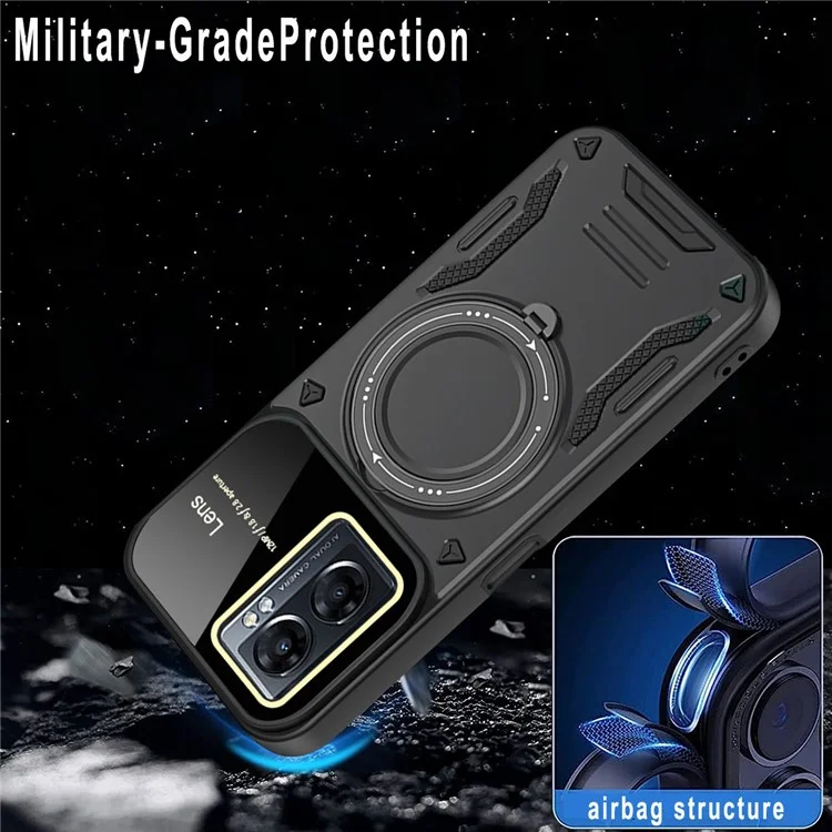 PC+TPU Case for Oppo A77 5G / A57 5G / A77s 4G Airbag Dop-proof Ring Kickstand Phone Cover Compatible with MagSafe - Black