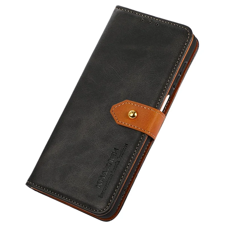 KHAZNEH For Motorola Moto G14 4G Drop-proof Case Cowhide Texture Stand Wallet PU Leather Phone Cover - Black
