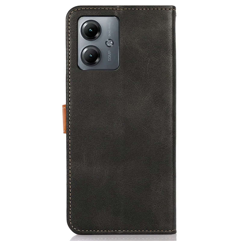KHAZNEH For Motorola Moto G14 4G Drop-proof Case Cowhide Texture Stand Wallet PU Leather Phone Cover - Black