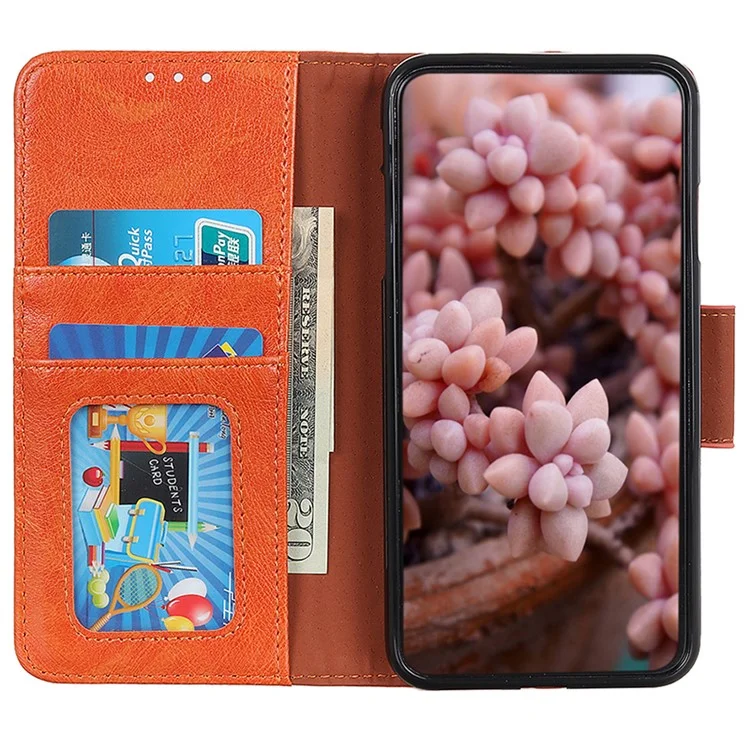 For Motorola Moto G14 4G Drop Protection Stand Wallet Phone Cover Nappa Texture Split Leather Phone Case - Orange
