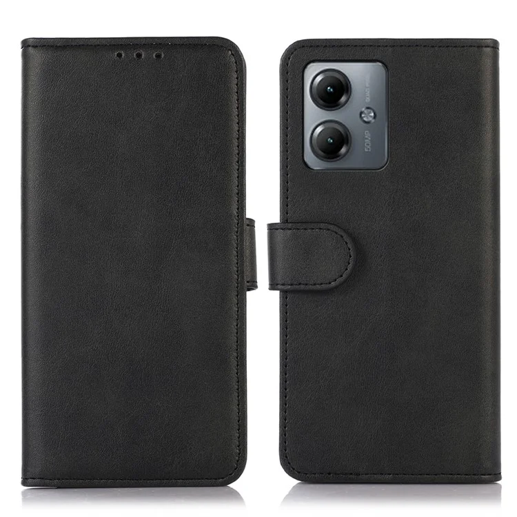 For Motorola Moto G14 4G Wallet Phone Cover Stand Leather Cowhide Texture Phone Case - Black