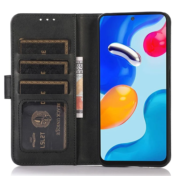 For Motorola Moto G14 4G Wallet Phone Cover Stand Leather Cowhide Texture Phone Case - Black