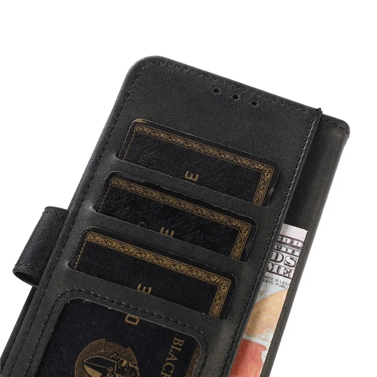 For Motorola Moto G14 4G Wallet Phone Cover Stand Leather Cowhide Texture Phone Case - Black
