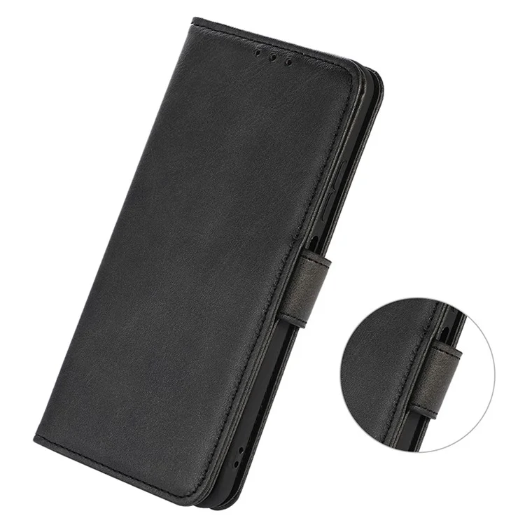 For Motorola Moto G14 4G Wallet Phone Cover Stand Leather Cowhide Texture Phone Case - Black