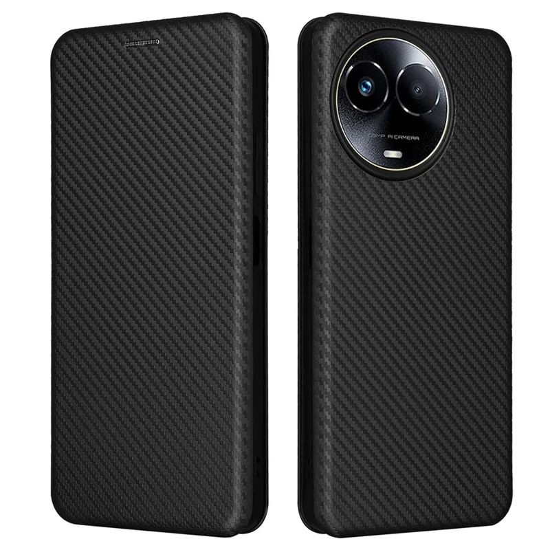 For Realme 11x 5G / 11 5G (Global) Carbon Fiber Texture Phone Case Card Holder Leather Stand Cell Phone Cover - Black