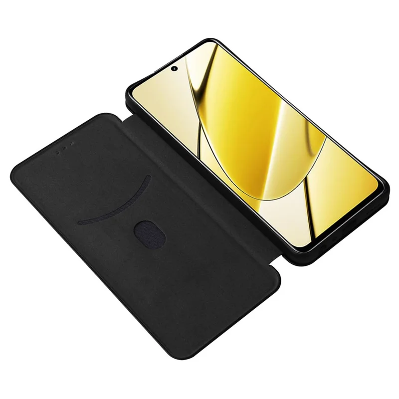 For Realme 11x 5G / 11 5G (Global) Carbon Fiber Texture Phone Case Card Holder Leather Stand Cell Phone Cover - Black