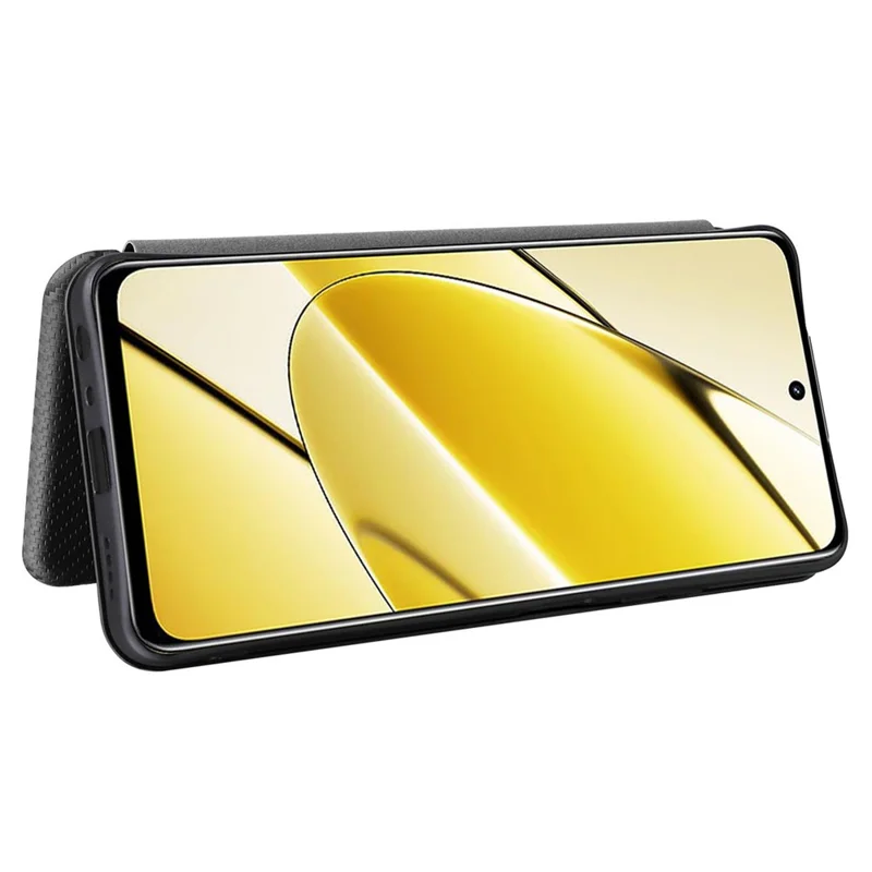 For Realme 11x 5G / 11 5G (Global) Carbon Fiber Texture Phone Case Card Holder Leather Stand Cell Phone Cover - Black