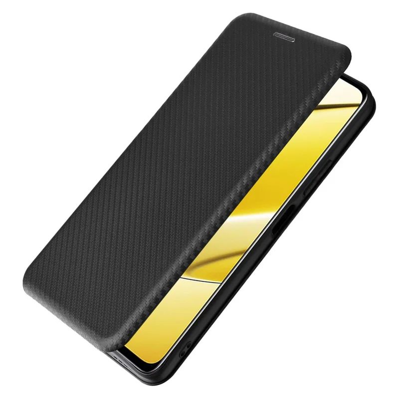 For Realme 11x 5G / 11 5G (Global) Carbon Fiber Texture Phone Case Card Holder Leather Stand Cell Phone Cover - Black