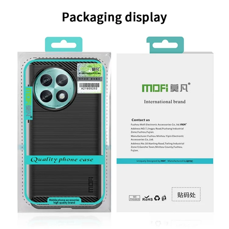 MOFI JK TPU Series-1 para OnePlus Ace 2 Pro 5G Funda de Teléfono Anti-arañazos con Textura de Fibra de Carbono Cepillada - Negro