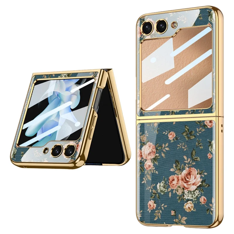 GKK Pattern Printing Phone Case for Samsung Galaxy Z Flip5 5G Hard PC Phone Cover Built-In Tempered Glass Film - Style D