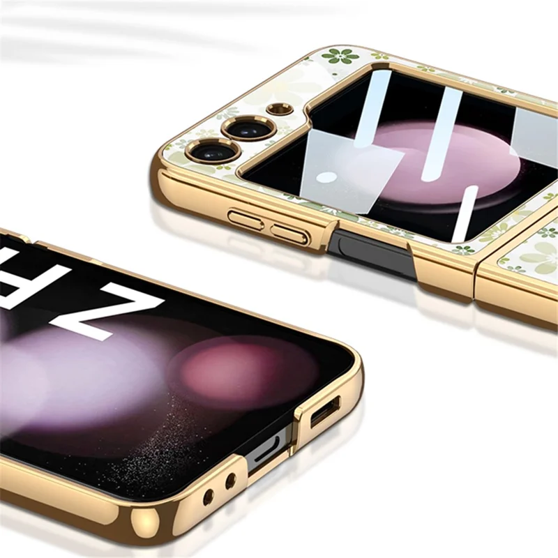 GKK Pattern Printing Phone Case for Samsung Galaxy Z Flip5 5G Hard PC Phone Cover Built-In Tempered Glass Film - Style D