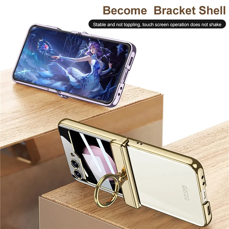 GKK For Samsung Galaxy Z Flip5 5G Magnetic Hinge Protection Phone Case Hard PC Kickstand Cover with Small Screen Film - Negro