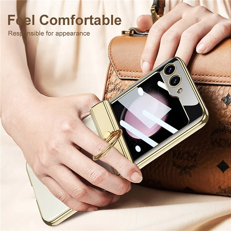 GKK For Samsung Galaxy Z Flip5 5G Magnetic Hinge Protection Phone Case Hard PC Kickstand Cover with Small Screen Film - Negro