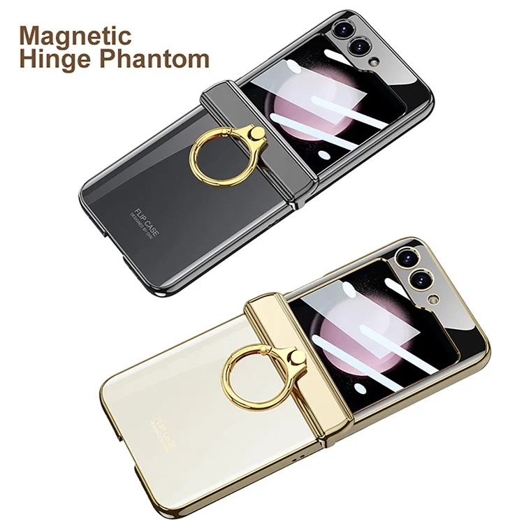 GKK For Samsung Galaxy Z Flip5 5G Magnetic Hinge Protection Phone Case Hard PC Kickstand Cover with Small Screen Film - Negro