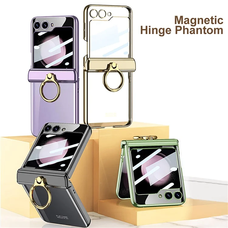 GKK For Samsung Galaxy Z Flip5 5G Magnetic Hinge Protection Phone Case Hard PC Kickstand Cover with Small Screen Film - Negro