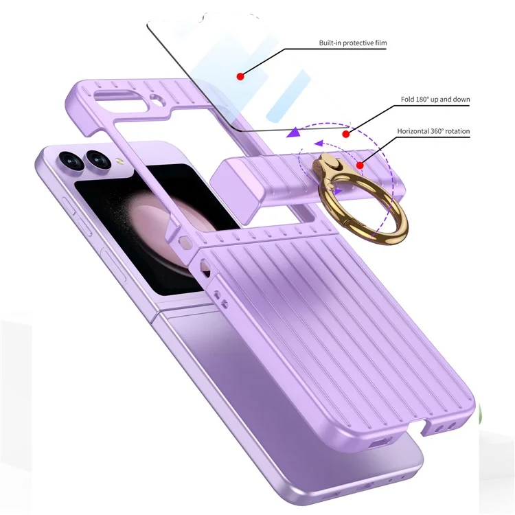 GKK Hinge Protection Phone Case for Samsung Galaxy Z Flip5 5G Suitcase Style Anti-Drop Hard PC Phone Cover with Small Screen Film - Purple