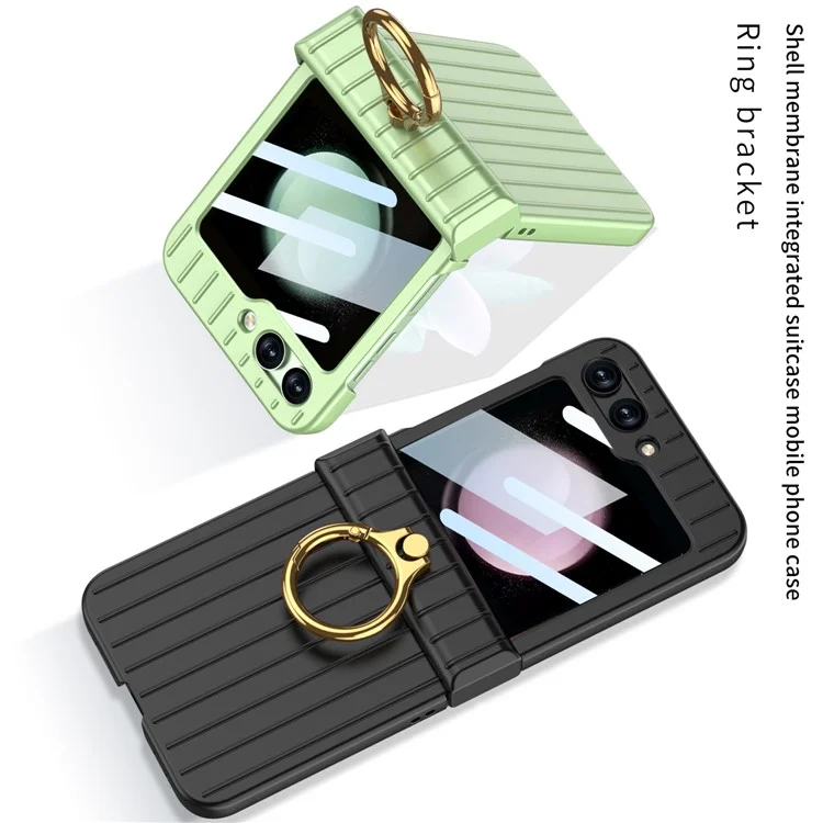 GKK Hinge Protection Phone Case for Samsung Galaxy Z Flip5 5G Suitcase Style Anti-Drop Hard PC Phone Cover with Small Screen Film - Purple