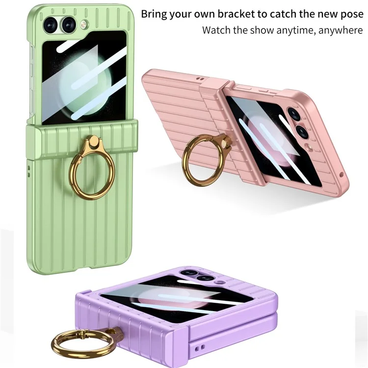 GKK Hinge Protection Phone Case for Samsung Galaxy Z Flip5 5G Suitcase Style Anti-Drop Hard PC Phone Cover with Small Screen Film - Purple