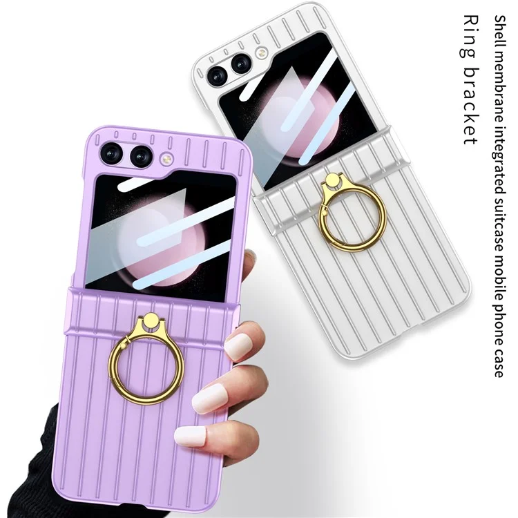 GKK Hinge Protection Phone Case for Samsung Galaxy Z Flip5 5G Suitcase Style Anti-Drop Hard PC Phone Cover with Small Screen Film - Purple