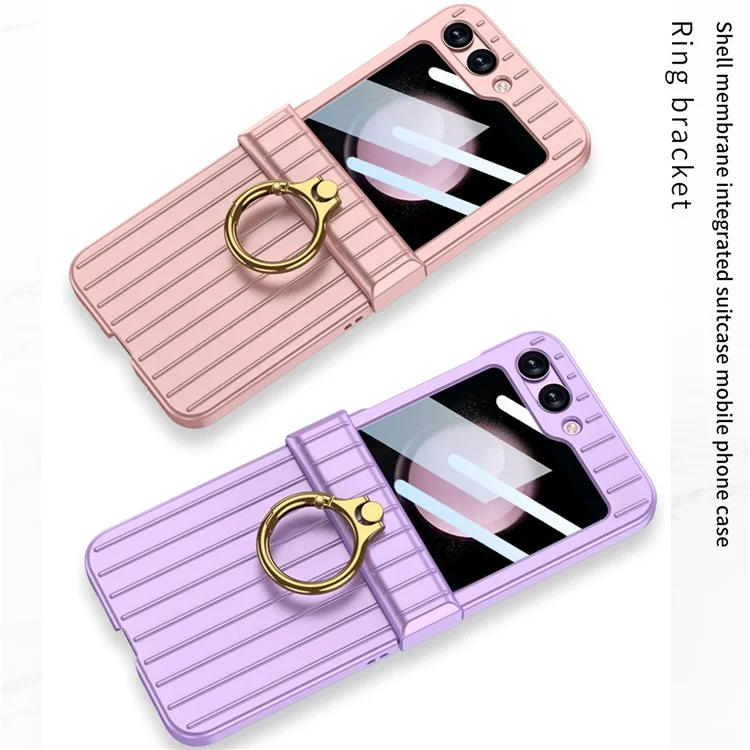 GKK Hinge Protection Phone Case for Samsung Galaxy Z Flip5 5G Suitcase Style Anti-Drop Hard PC Phone Cover with Small Screen Film - Purple