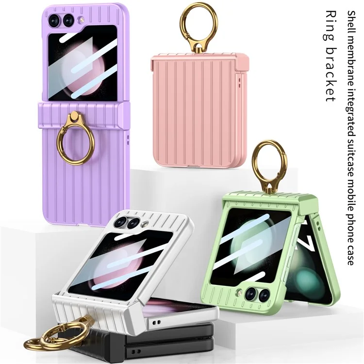 GKK Hinge Protection Phone Case for Samsung Galaxy Z Flip5 5G Suitcase Style Anti-Drop Hard PC Phone Cover with Small Screen Film - Purple